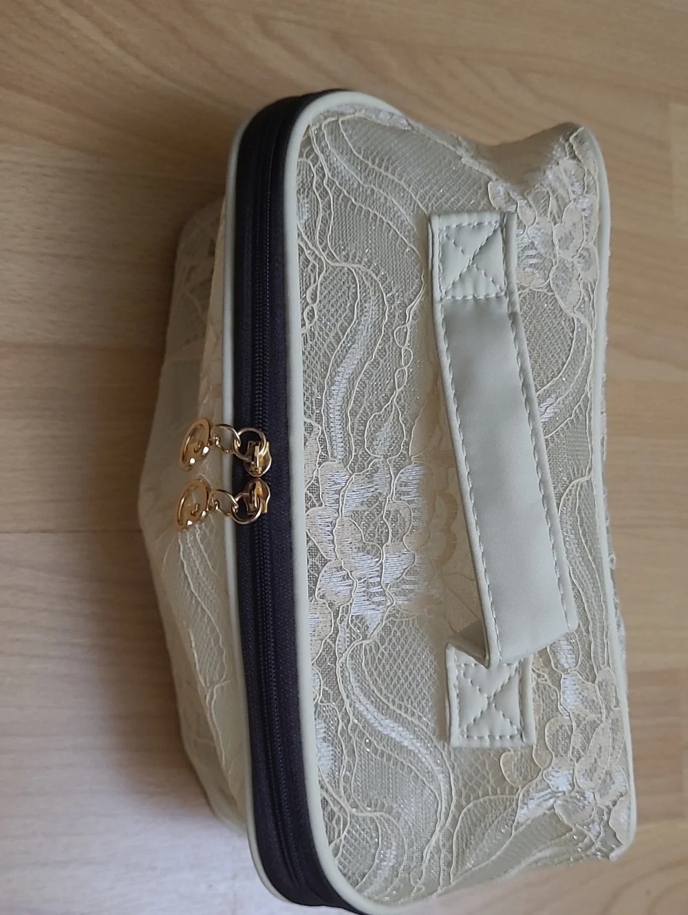Lace Overlay Cream Cosmetic Travel Bag